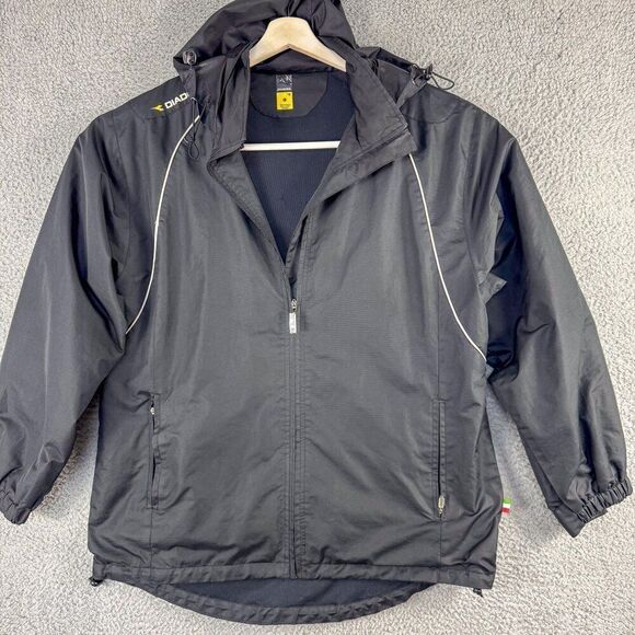 Diadora Athletic Jacket Mens Large Black Outdoor‎ Running Hooded Soccer Run Hike - Picture 1 of 16